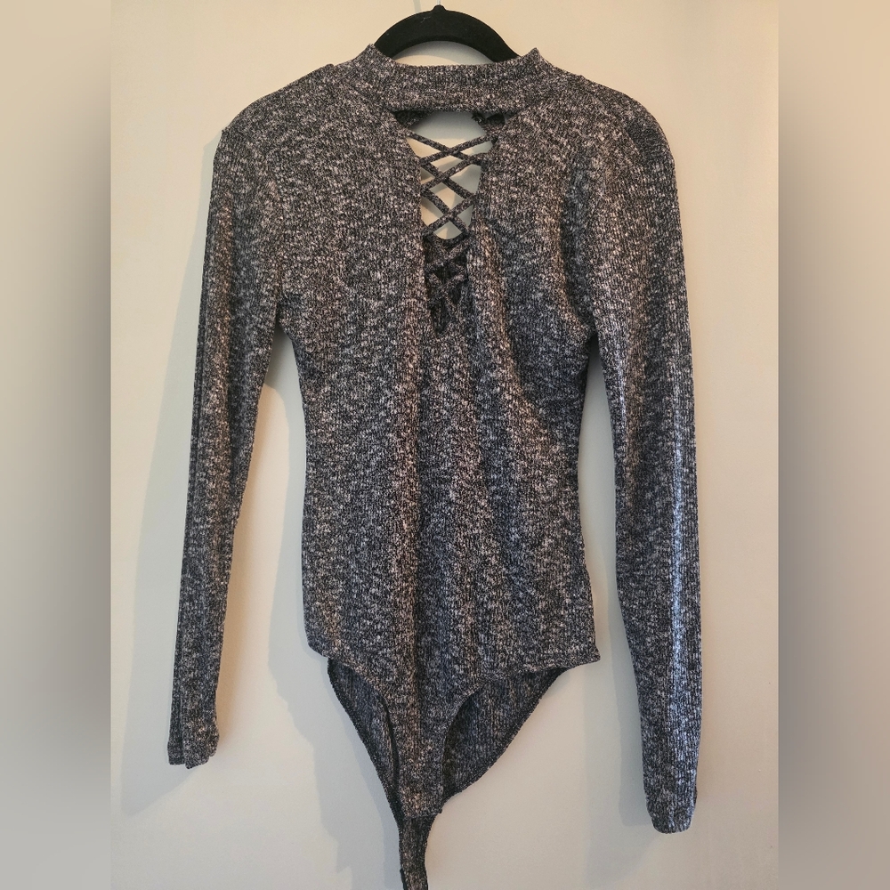 Charlotte Russe Charcoal Lace-Up Long Sleeve Top